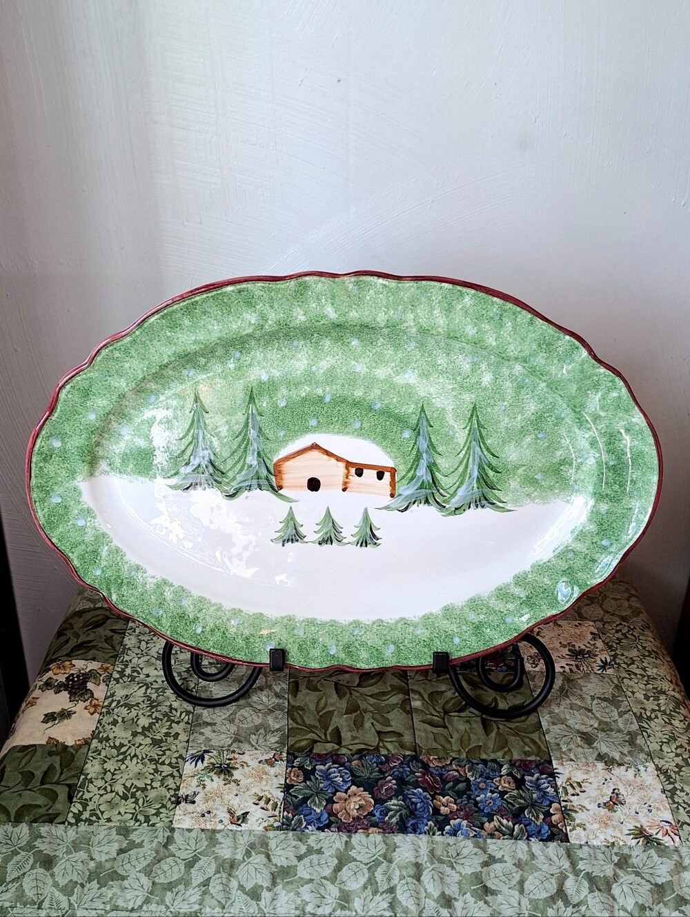 Vintage 1997 The Cellar Log Cabin Christmas Serving Platter, Made in Italy🌲🌲